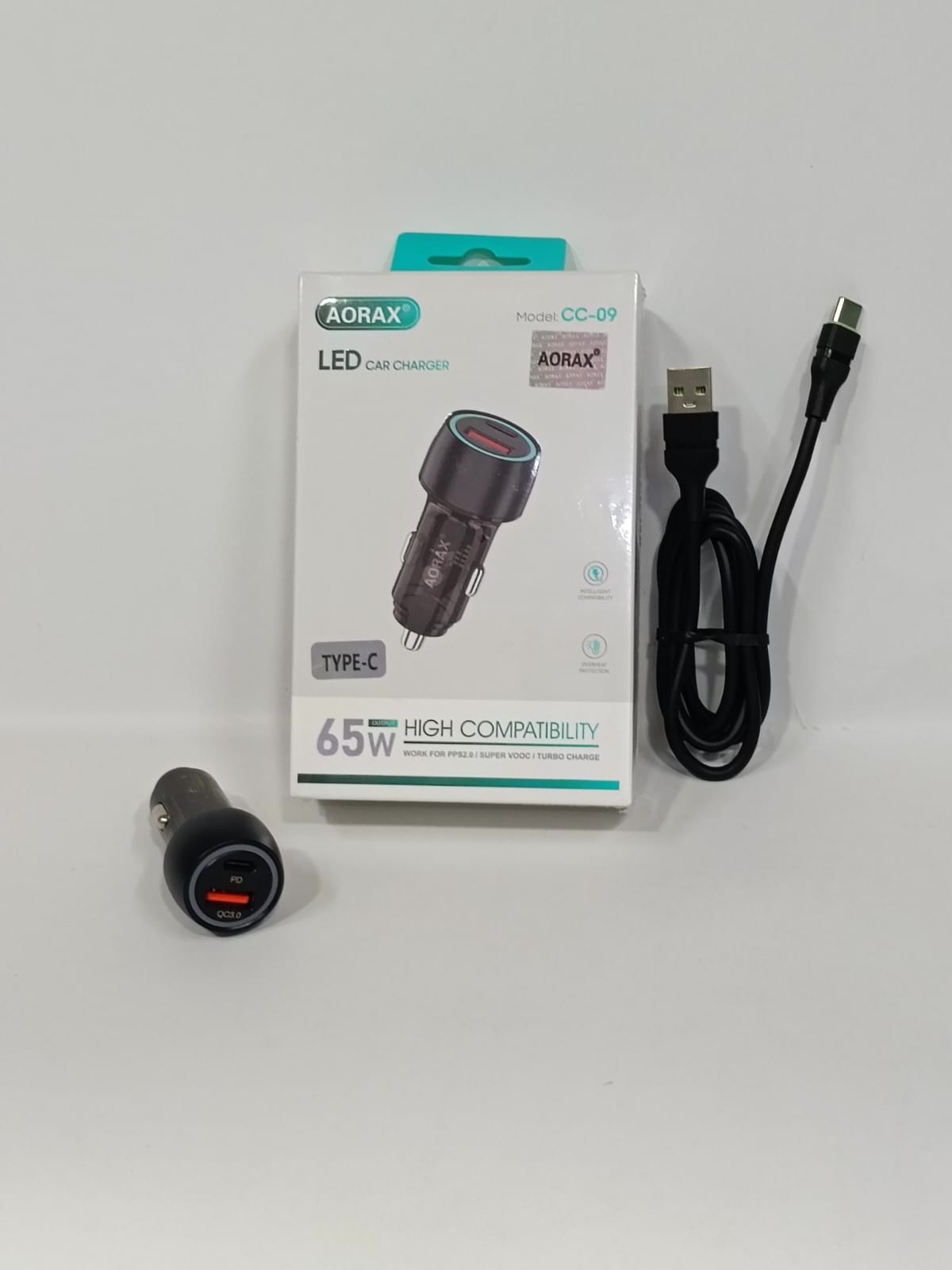 شاحن سيارة AORAX موديل CC-09 – 65W PD + USB شحن سريع - تسوق الآن من شركه البشاتلى للاستيراد وتجاره اكسسوارات الموبيل