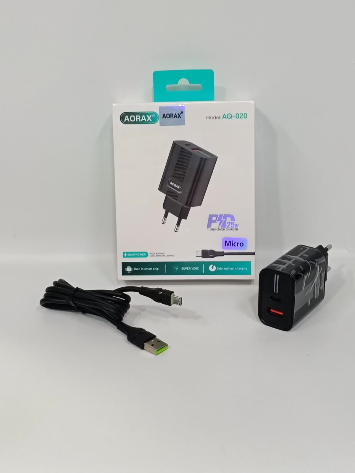 شاحن AORAX موديل AQ-020 ميكرو – 25W USB + PD شحن سريع بلمبة بيان - تسوق الآن من شركه البشاتلى للاستيراد وتجاره اكسسوارات الموبيل