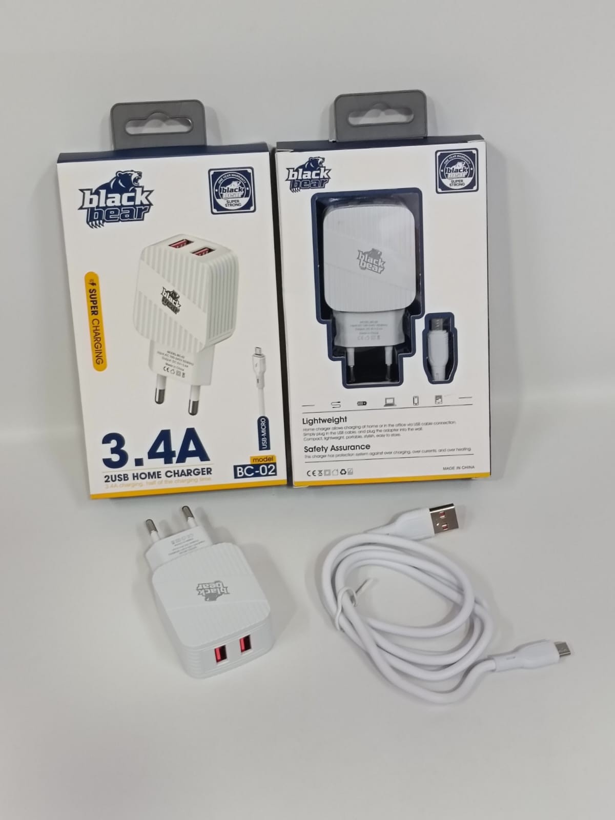 شاحن Black Bear 2USB 3.4A شحن سريع بكابل ميكرو – موديل BC-02 - تسوق الآن من شركه البشاتلى للاستيراد وتجاره اكسسوارات الموبيل