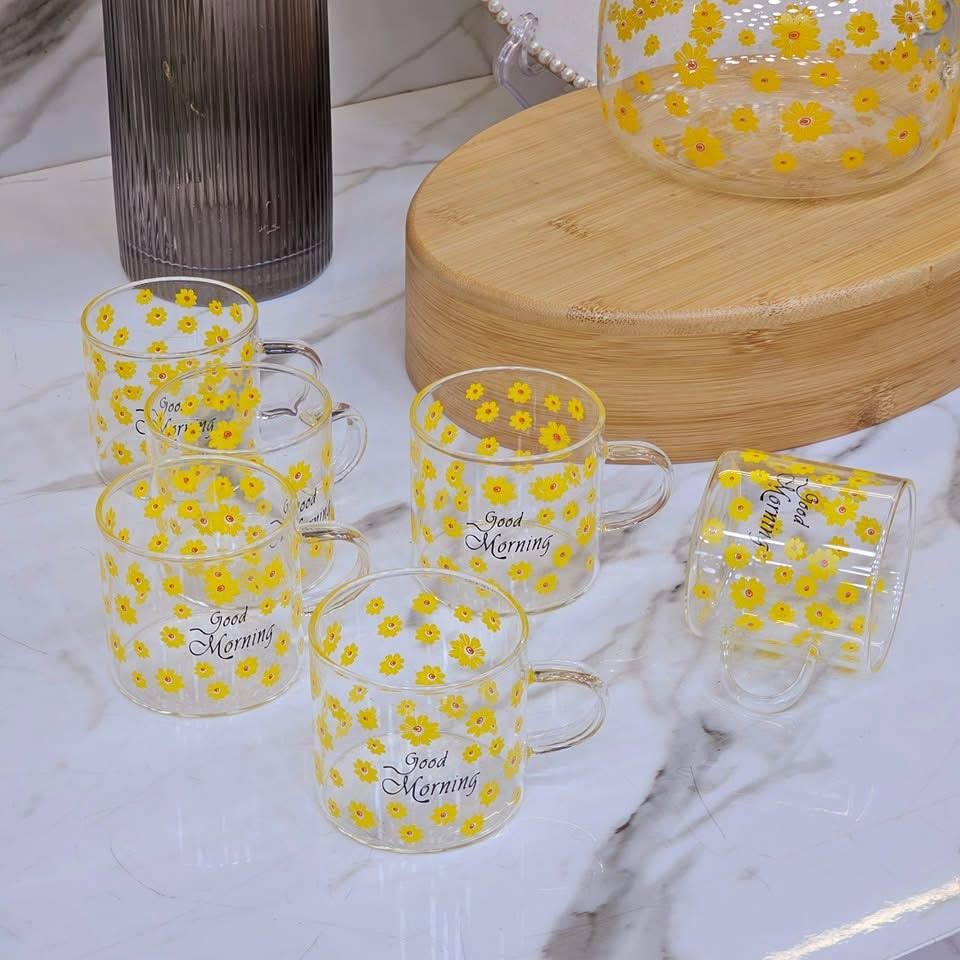 مج قهوة جود مورنينج ورد اصفر