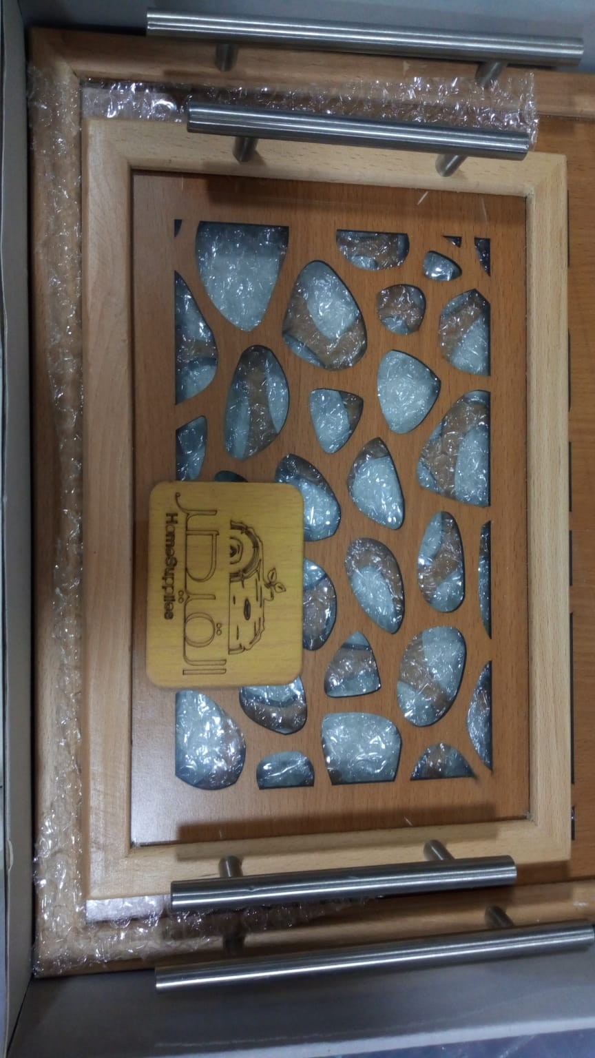 طقم صوانى صينيه تقديم خشب فى زجاج ٢ قطعه