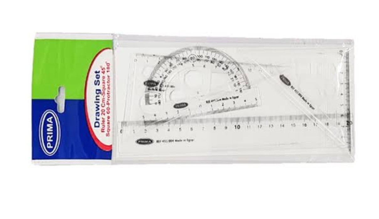 طقم هندسه منقله ومثلث ومسطره ٢٠ سم شفاف